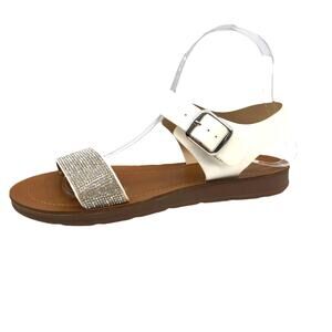 Steve Madden White Crystal Rhinestone Slingback Flat Sandals Women's Size 5